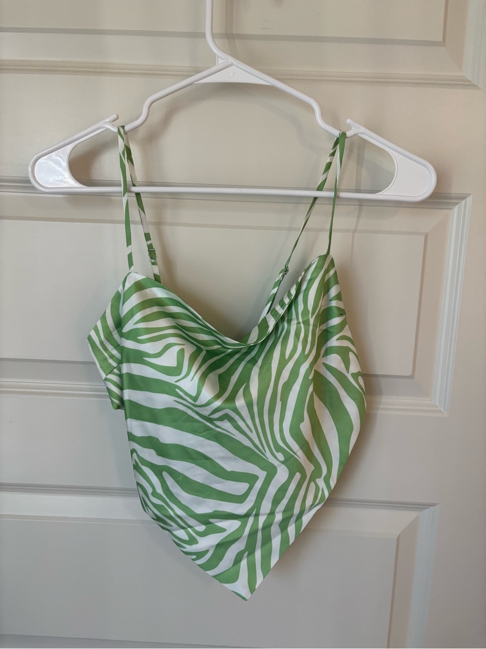 Princess Polly Green and White Zebra Print Satin Handkerchief Crop Top